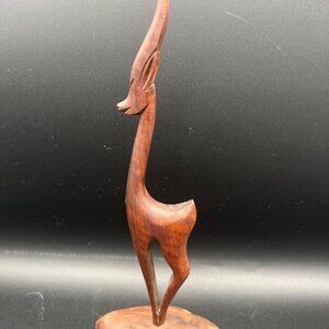 Vintage 1960s Hand Carved Folk Art Wooden Gazelle